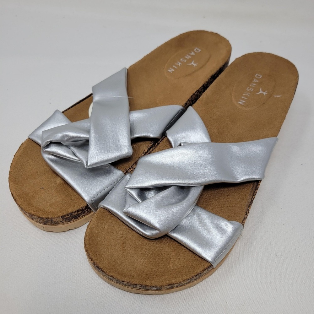 Danskin Sandals Womens Size 10 Silver Slide Ultra Light Comfort Bow‎ Cushioned
